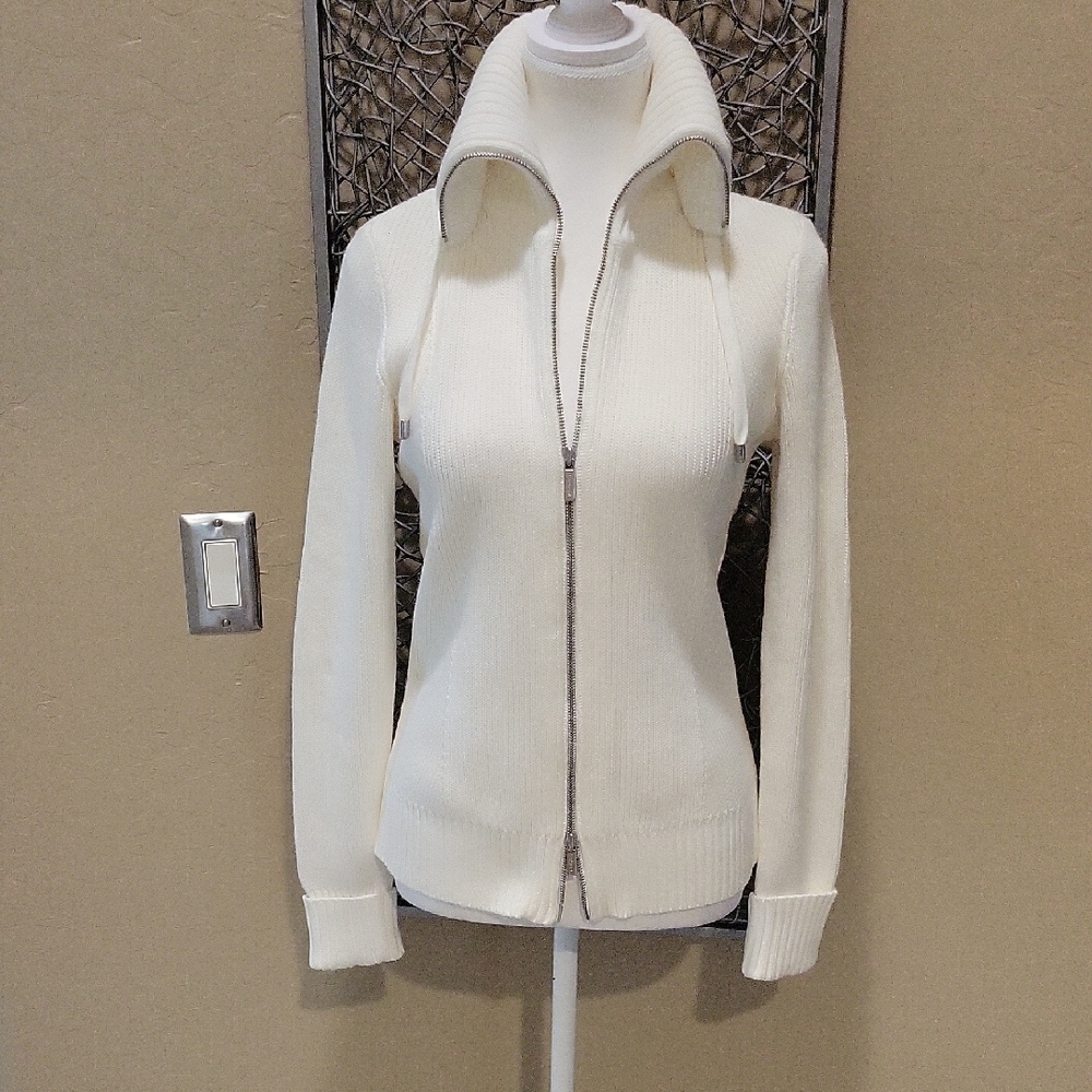 Lauren Ralph Lauren white Zip-Up Sweater with High Collar